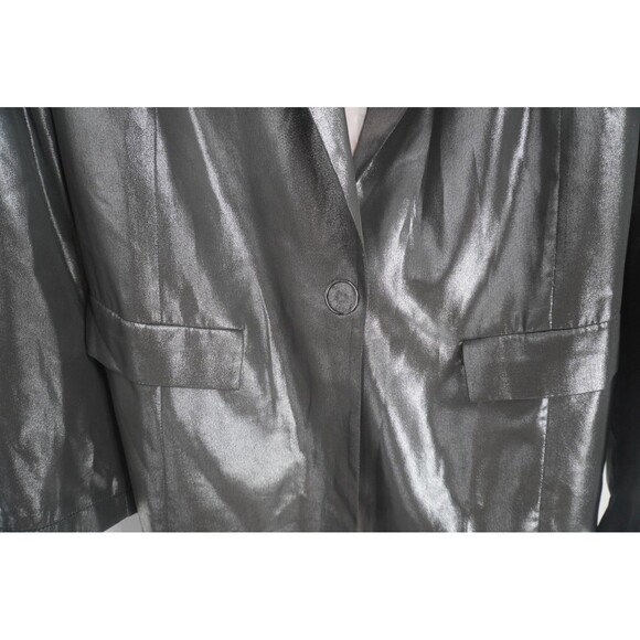 Anthropologie Maeve Zada Metallic Silver Blazer Longline DiscoChic Jacket Sz 20W - Picture 4 of 10